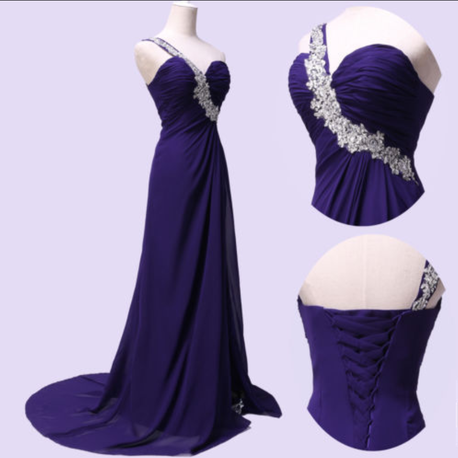 Fashion Full Length Chiffon One Shoulder Lace Applique Prom Dresses Evening Dress Bridesmaid Dresses Custom Made