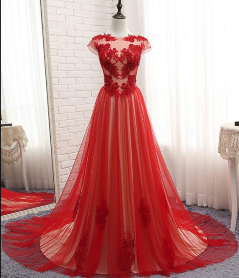 Gorgeous Red Tulle Gown, Red Formal Dress, Elegant Party Gowns