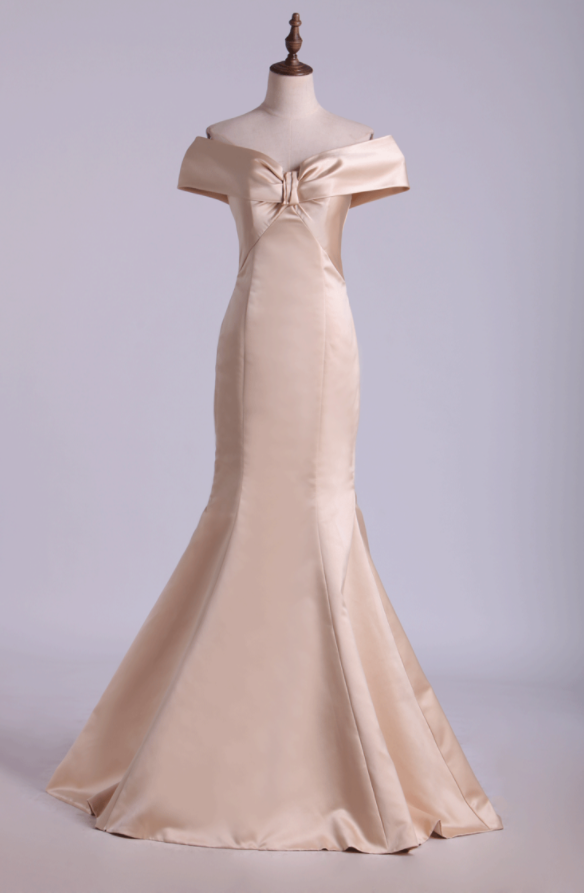 chinese dress ladies Trumpet Mermaid Off-The-Shoulder Sweep Train Satin Wedding Dress, Diamond White / 12