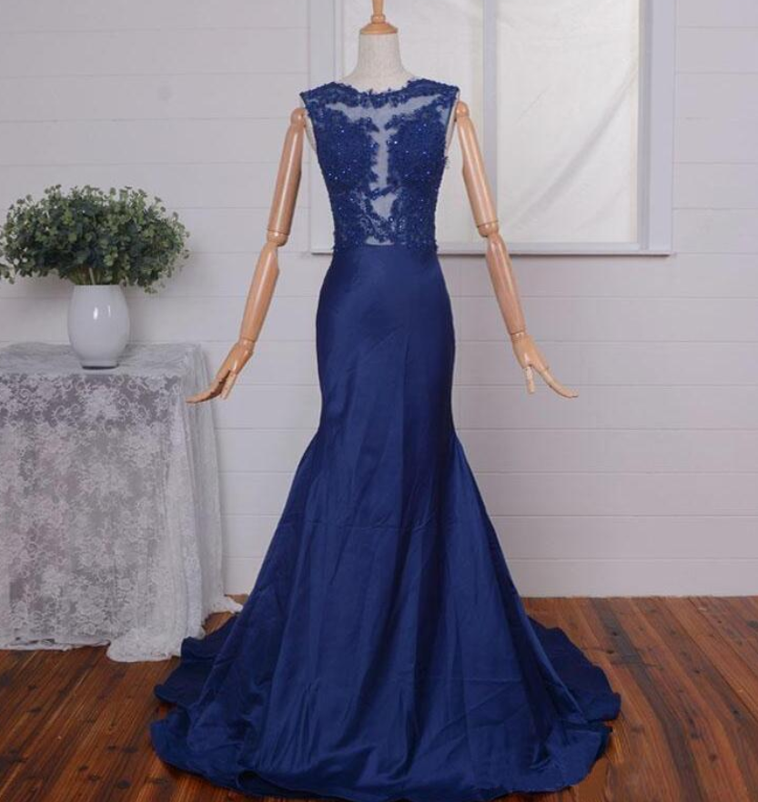 chinese dress ladies Wedtrend Women Lace Mother of The Bride Dress Navy Mermaid Wedding Guest Dress with Sleeves, Navy / US12