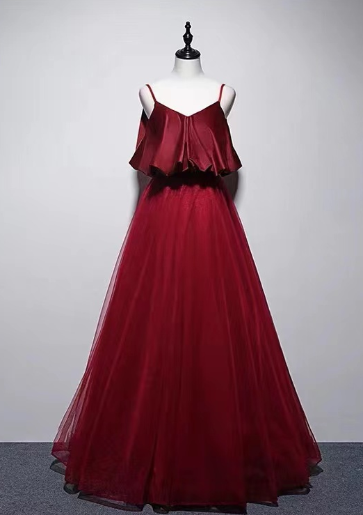 Spaghetti Strap Red Prom Dress, Flounces Collar, Stylish Evening Dress,high Waist Maternity Gown,custom Made