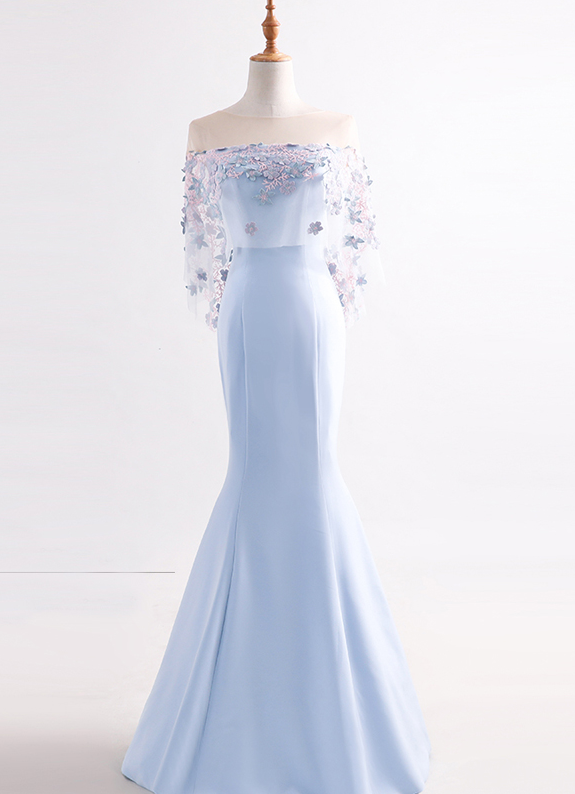 Long Evening Dress With Sleeves, Sexy Appliques Mermaid Prom Dresses, Party Formal Dresses