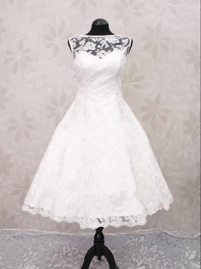 Tea-length Lace Beach Wedding Dress