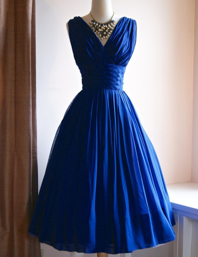 royal blue retro dress Zapaka Women Halter 1950s Dress with Belt Royal Blue Polka Dots A Line Midi Vintage Dress, Royal Blue / L main image 0