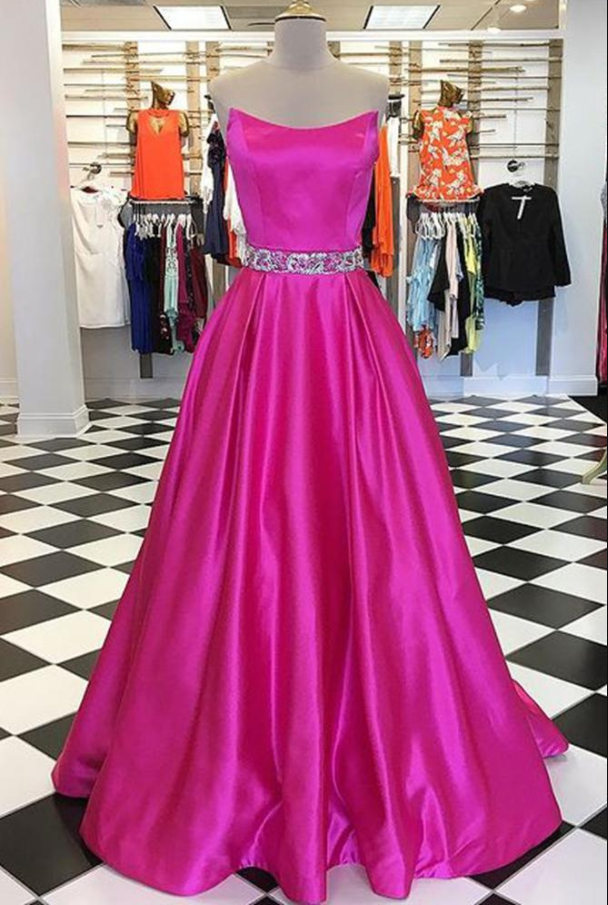 Strapless Long Prom Dresses with Beading,Party Dress,Evening Dresses