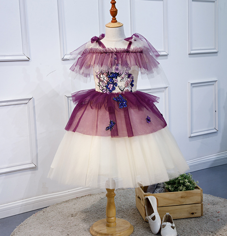 Children's Dress, Girl Decal Mesh Bouffant Princess Dress, Flower Dress, Princess Performance Dress