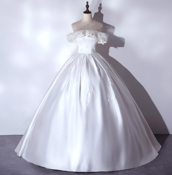 Bright Diamond French One Shoulder Princess Bride Fluffy Dress Light Wedding Dress