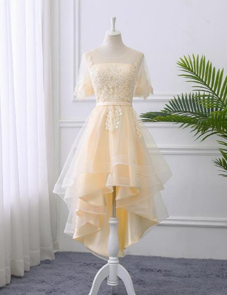 Homecoming Dresses High Low Party Dress With Lace Applique, Short Homecoming Dress