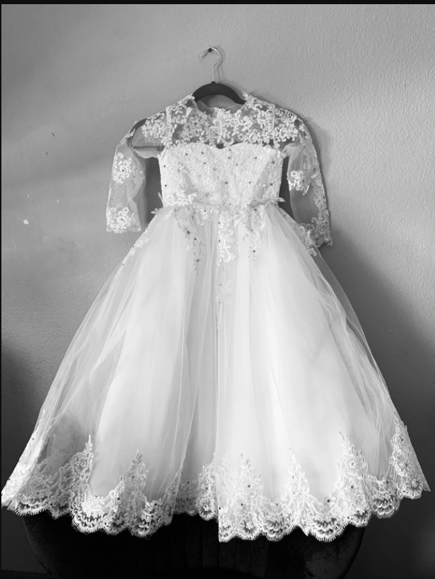 Real Photo White Ivory Tulle Lace Flower Girl Dress With Bow Lace Appliques Long Sleeve For Wedding Birthday Ball Gown First Holy Communion