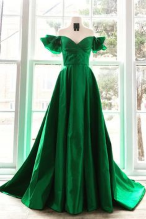 Elegant Off The Shoulder Green Long Prom Dress
