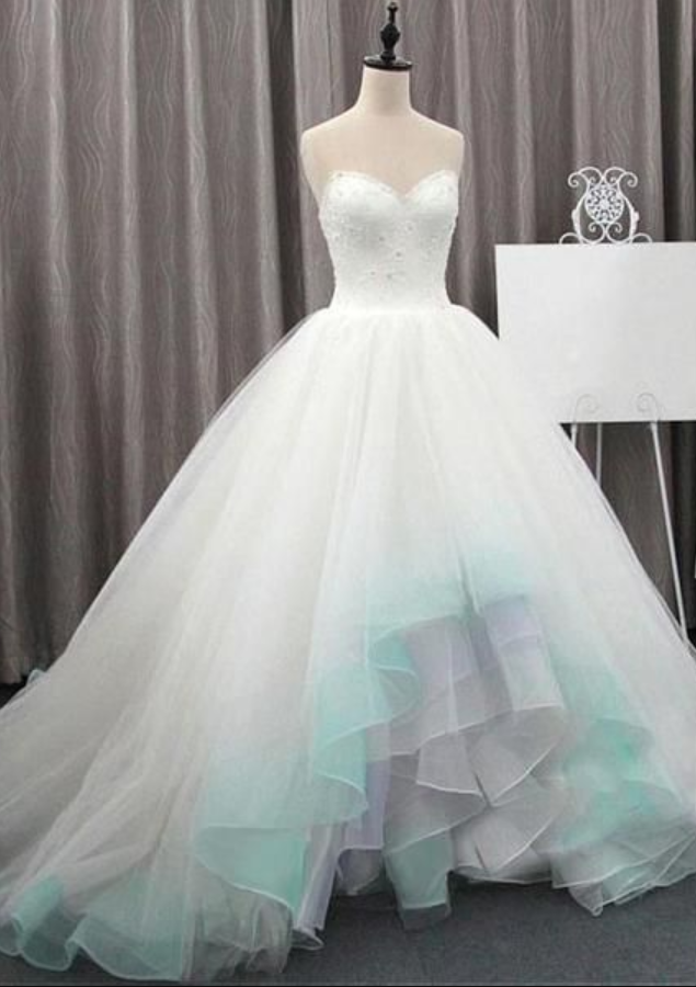 High Low Tulle & Organza Sweetheart 3d Flowers Ball Gown Wedding Dress