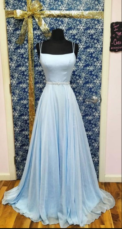 Simple Satin Blue Long Prom Dress, Blue Evening Dress Formal Party Dress
