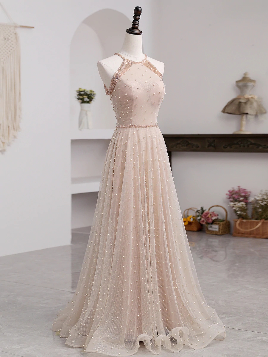 Pink Halter Neck Prom Dresses Long 2025 Evening Dress For Women on Luulla