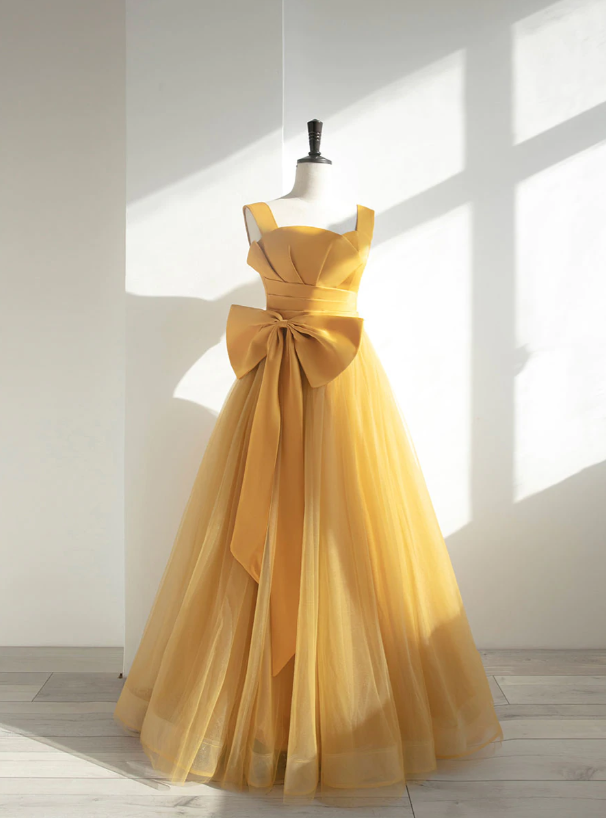 mustard yellow tulle dress Mustard Yellow Tulle Lace Prom Dresses Long 2025 Evening Dress For Women