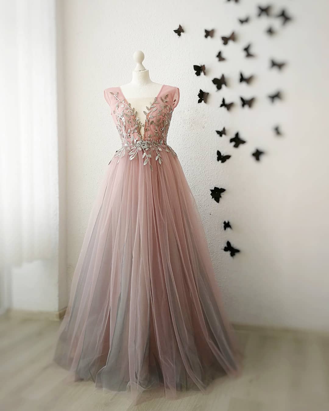 V Neck Applique Prom Dress, A Line Prom Dress