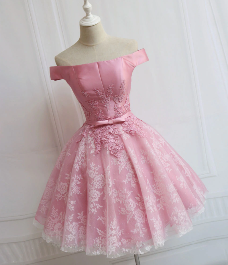 Lace Off-the-Shoulder Pink Sashes Mini Homecoming Dress Lace Off-the-Shoulder Pink Sashes Mini Homecoming Dress