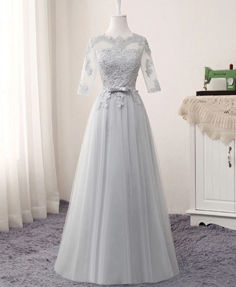Prom Dresses, Line Lace Tulle Long Prom Dress, Lace Evening Dress