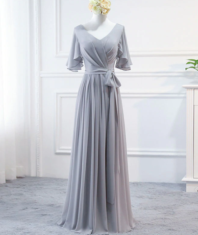 Prom Dresses, Simple V Neck Chiffon Long Prom Dress, Bridesmaid Dress