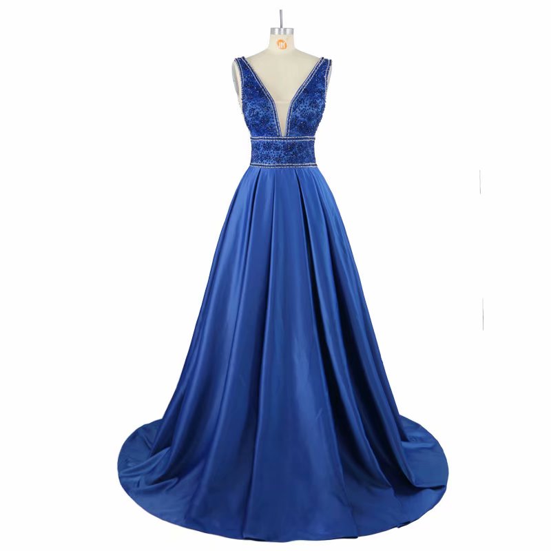 Elegant V Neck Long Prom Dresses Beading Crystal Strapless Zipper A Line Floor Length Prom Dress Plus Size Party Dress