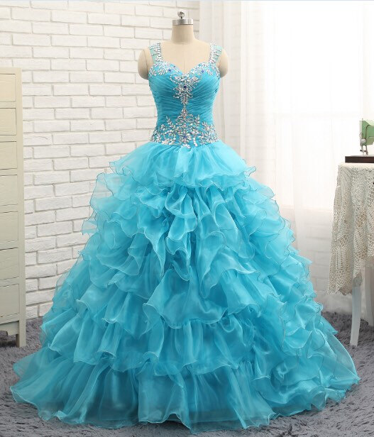 Blue Quinceanera Dresses,luxury Crystal Ruffles Prom Gowns,blue Prom Dresses,prom Dress,fashion Sweetheart Organza Prom Dresses,custom Made Prom