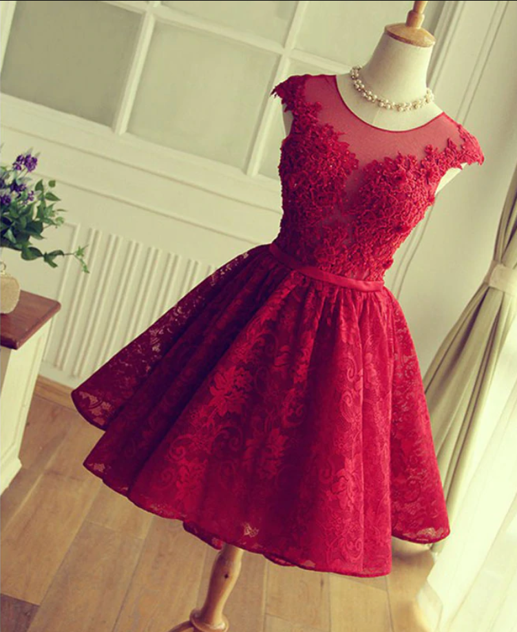 Homecoming Dresses Cute A Line Lace High Low Prom Dress, Homecoming Dress