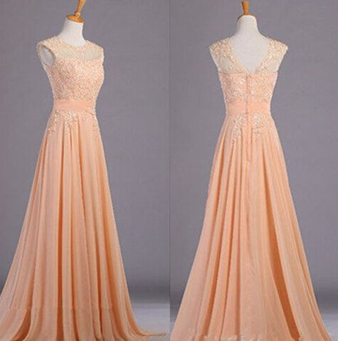 Fashion Prom Gowns,elegant Prom Dress,princess Prom Dresses,chiffon Evening Gowns,peach Formal Dress,peach Evening Gown