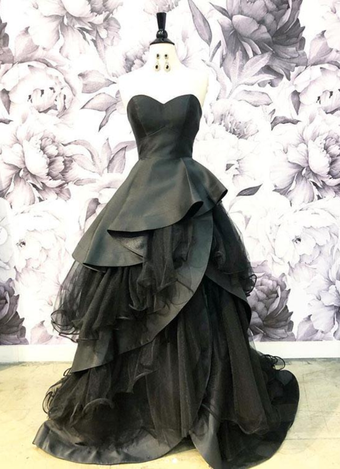 Prom Dresses Sweetheart Neck Long Prom Dress, Black Evening Dress