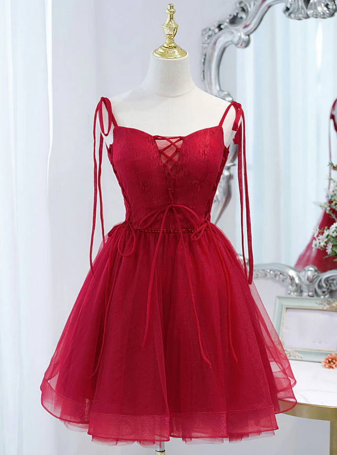 Homecoming Dresses Cute Tulle Lace Short Prom Dress, Lace Short Evening Dress