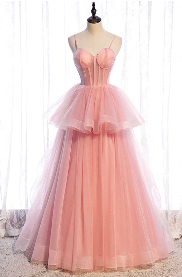 Fluffy Pink Dress With Tulle Prom Dresses Tulle Long Prom Dress A Line  Evening Gown