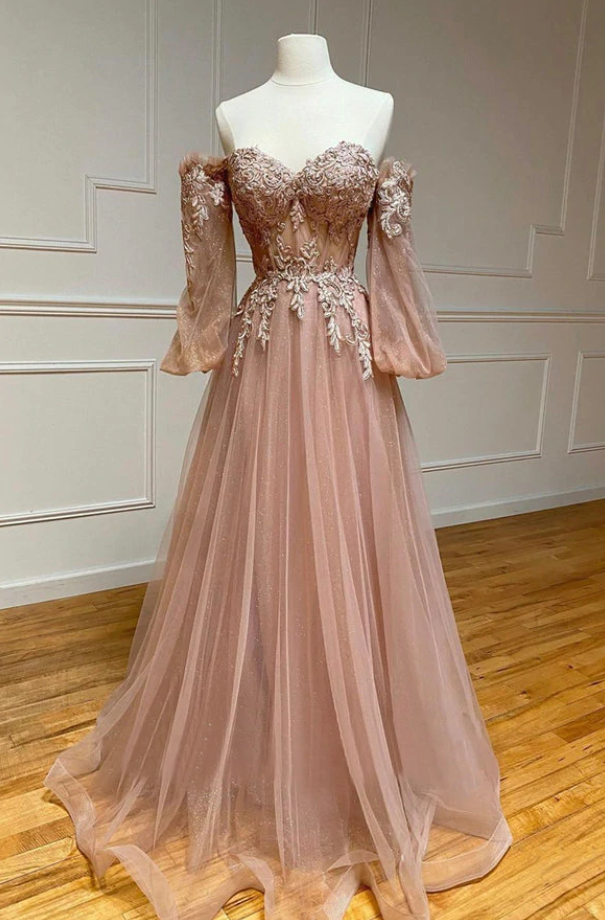 Prom Dresses Stylish Tulle Lace Long Prom Dress A Line Evening Gown