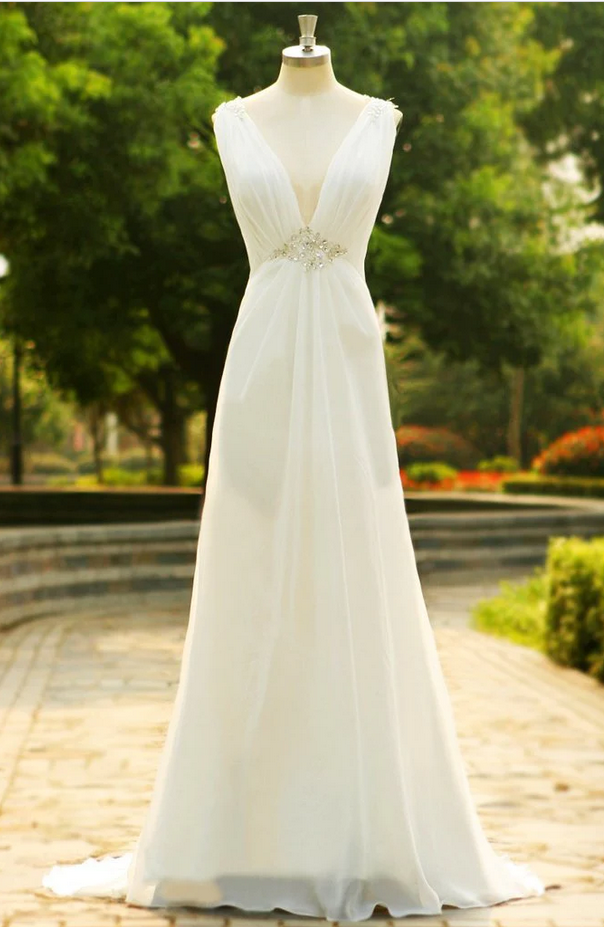 Prom Dresses V-neck Long Chiffon Beach Wedding Dress