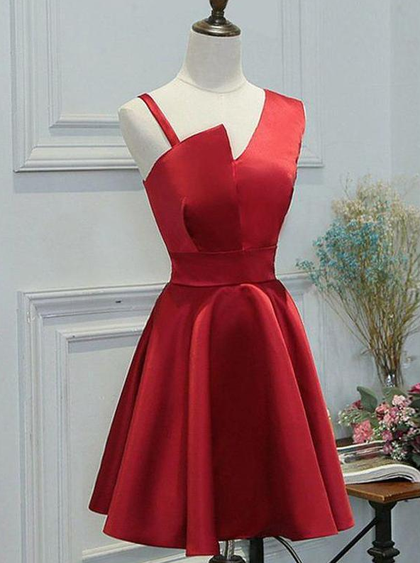elegant homecoming dress Red Elegant Simple Sweetheart Neck Short Satin Pron Dresses, Red Short –  morievent