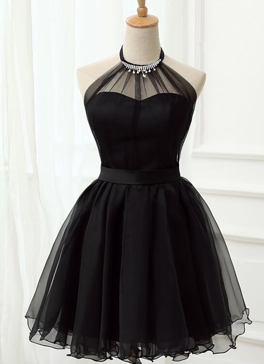 halter black homecoming dress Halter Neck Rosette Fitted Black Mini Homecoming Dress Party Dress US12 / Black
