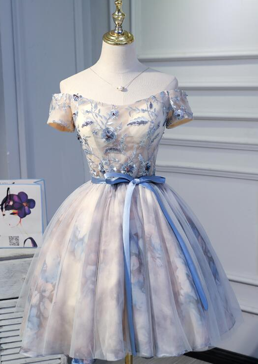 Cute Short Tulle With Floral Lace Homecoming Dress, Short Prom Dress  Graduation Dress on Luulla