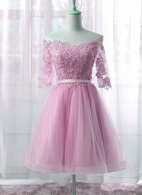 Simple Cute Short Prom Dress 2020, Tulle And Lace Party Dress