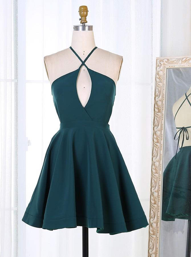 Spaghetti Straps Satin Homecoming Dress, Simple Short Prom Dress
