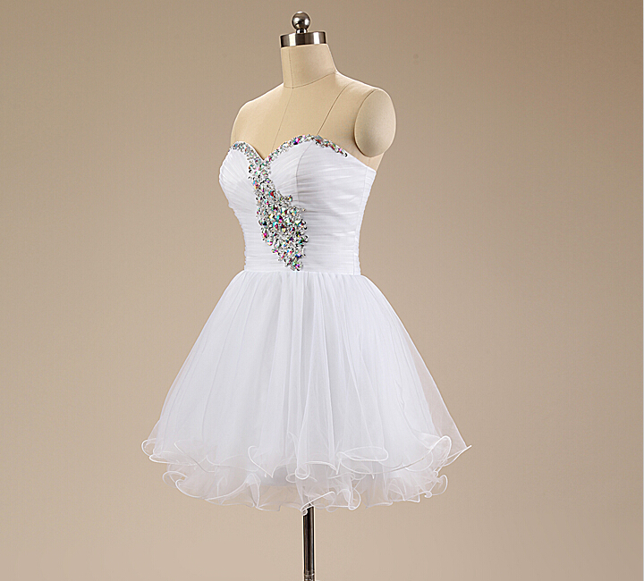 White Beaded Tulle Graduation Party Dress, White Graduation Party Dresses, Formal Dress White Beaded Tulle Graduation Party Dress, White Graduation Party Dresses, Formal Dress