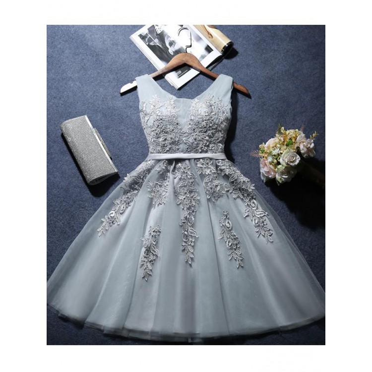 Lace Applique V-neckline Tulle Elegant Graduation Dresses, Party Dress, Lovely Handmade Formal Dress