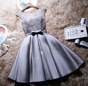 Lace And Satin Homecoming Dress With Sash, Lovely Party Dress, Formal Dress