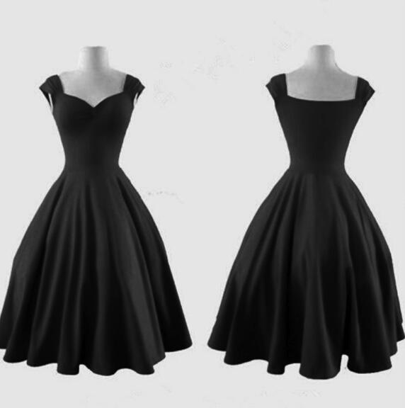 Black Satin Vintage Party Dresses, Short Formal Dresses, Black Evening Dresses