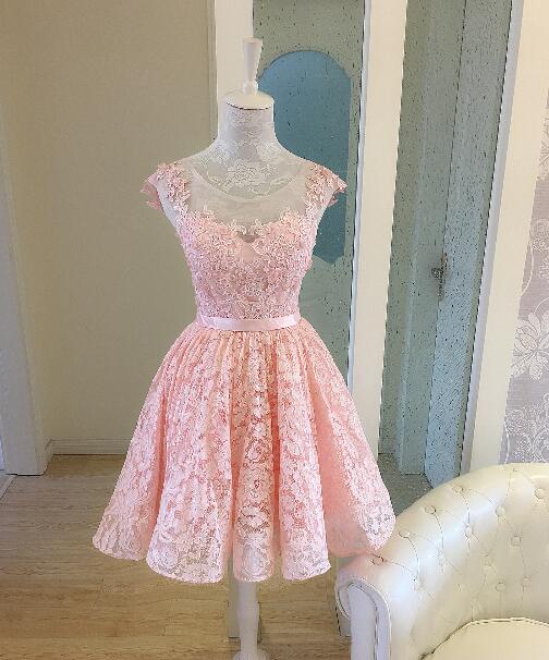 Cute Pink Homecoming Dresses, Lace-up High Low Prom Dresses, Short Formal Dresses
