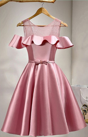 Pink Homecoming Dresses, Homecoming Dresses,satin Off Shoulder Prom Dresses, Lovely Sweet Dresses