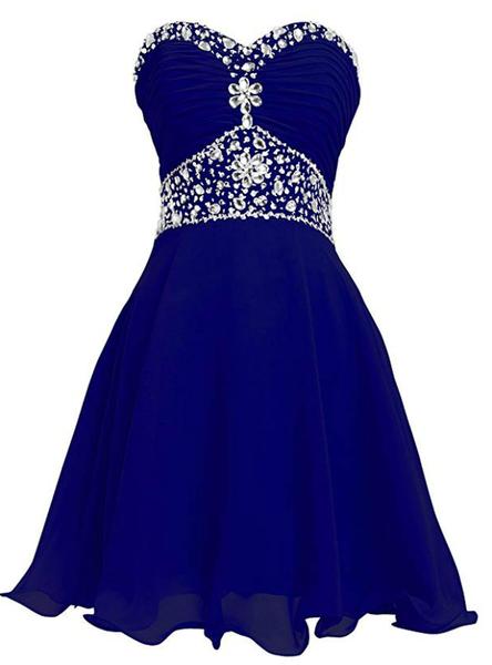 Beautiful Sweetheart Royal Blue Beaded Short Party Dress, Homecoming Dress For Teens