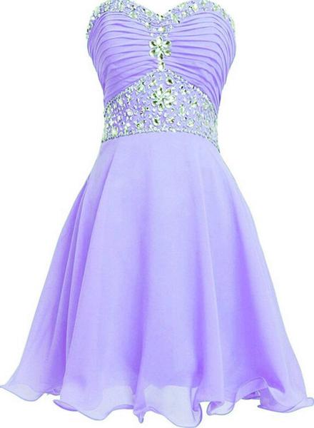 Light Purple Short Chiffon Beaded Junior Party Dress, Lavender Homecoming Dress