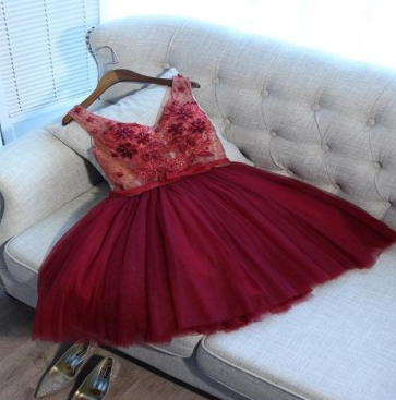 Homecoming Dress A-line, V-neck Homecoming Dress, Red Homecoming Dress