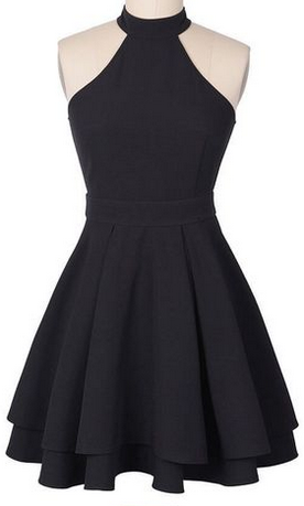 Vintage A-line High Neck Sleeveless Knee-length Black Homecoming Dress