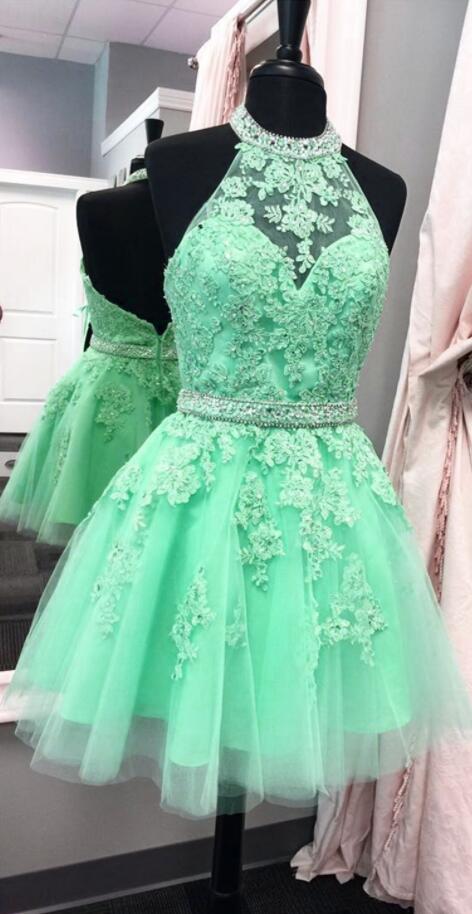 Tulle Homecoming Dress,short Prom Dresses, Halter Homecoming Dress,lace Homecoming Dress,elegant Party Dress