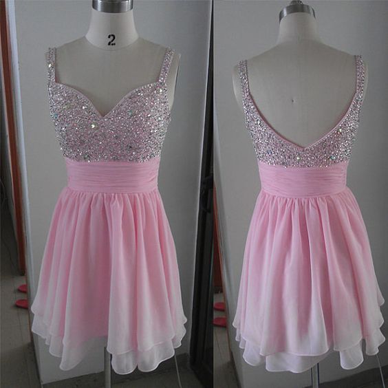 Charming Prom Dress,spaghetti Straps Prom Dress,short Prom Dress,pink Prom Dress
