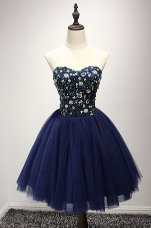 homecoming flowers for navy dress Wedtrend Women White Blue Flower Long Prom Dress With Slit Corset A Line  Spaghetti Straps Ruched Formal Dress – WEDTREND main image 1