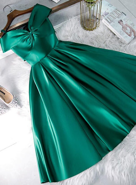 Green Satin Short Sweetheart Off Shoulder Homecoming Dress, Green Short Party Dress, Formal Dresses